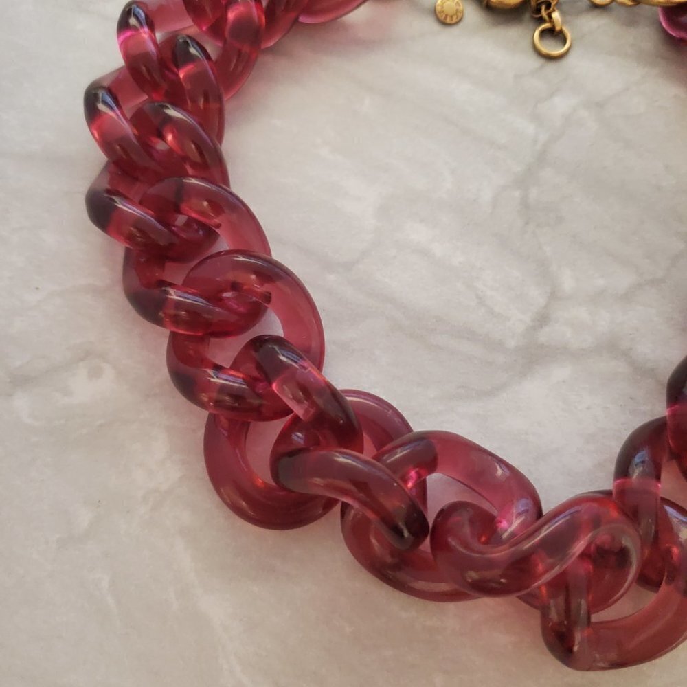 💖 J.Crew Dark Burgandy Wine Pink Chunky Lucite Acrylic Resin Link Necklace 💖 - Picture 5 of 7